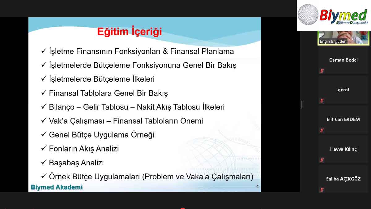Online Canlı Yayın Bütçe Eğitimi Fotoğrafları - Aralık 2020